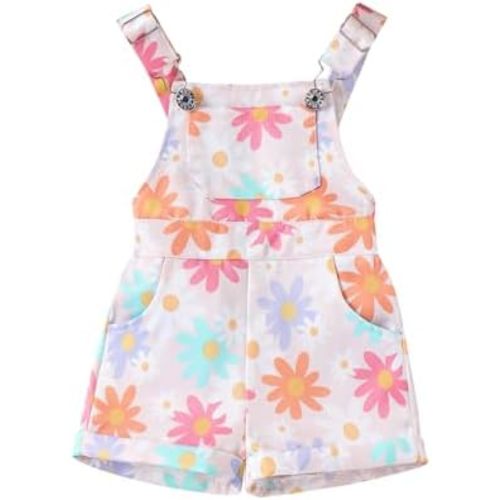 Toddler Baby Girl Sunflower Print Overalls Shorts with Pocket Suspender Trousers Cute Summer Clothing Outfit