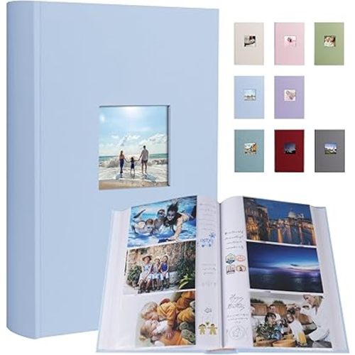 Photo Album 4x6 420 Photos With Writing Space, Linen Cover With Memo Slip-in Pockets, Pictures Album Book for Wedding, Kids, Travel, Family, Baby (Baby Blue)