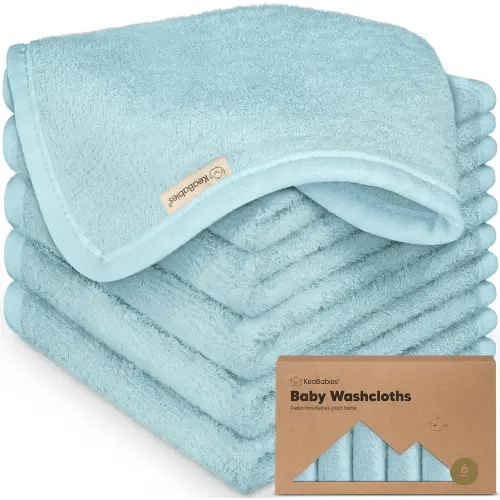 6-Pack Soft Baby Washcloths, Viscose from Bamboo - Kids, Newborn Bath Towels, Infant Shower, Toddler Reusable Face Towel, Gentle on Skin, Face Wash Cloths for Babies, 10x10 (Sky)