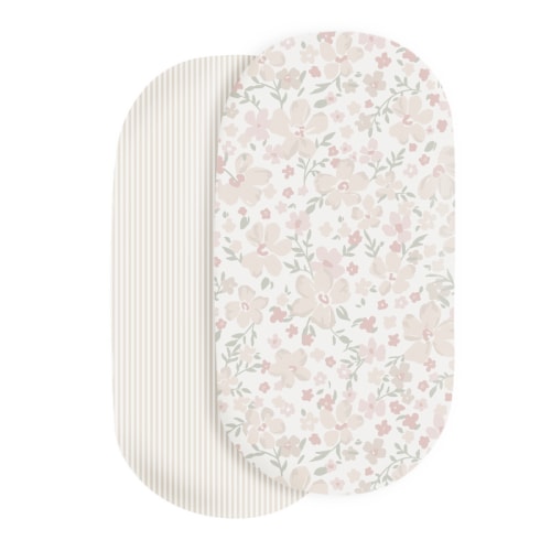 Organic Bassinet Sheet - Blossom & Beige Stripes