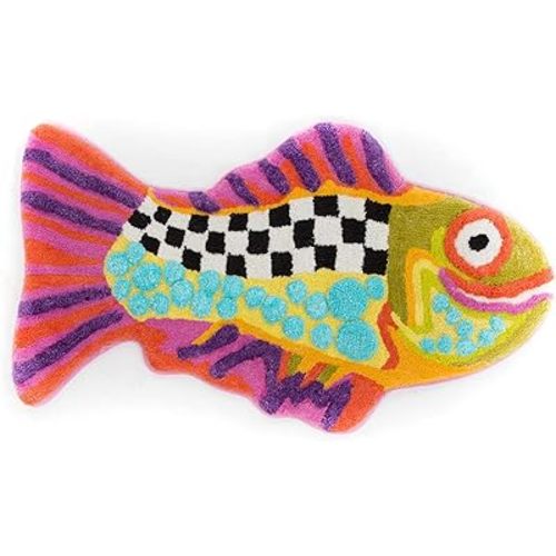 MACKENZIE-CHILDS Bath Rug, Bath Mat for Bathroom Use, Cotton Rug, Happy Fish
