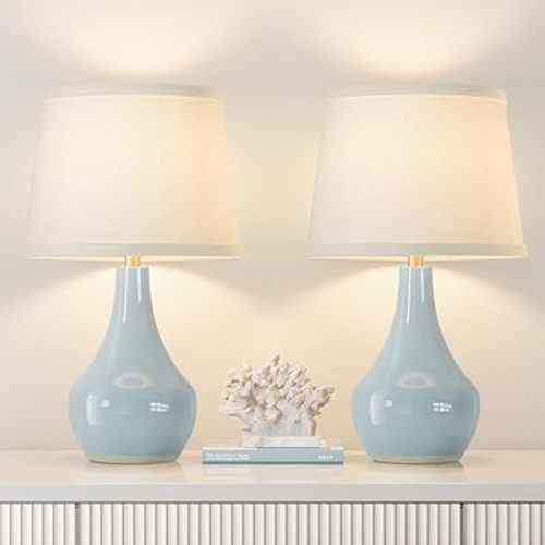 Seealle 19.4" Modern Sky Blue Table Lamp Set of 2-Bedside Lamps for Nightstand, Bedroom Lamp for Living Room Desk End Table Office Guest Room Dresser