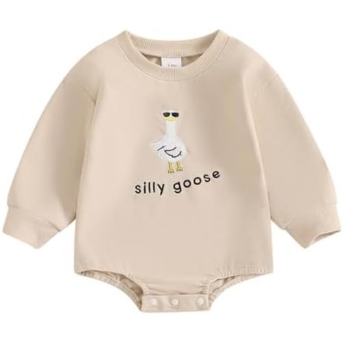 Newborn Baby Boy Girl Bubble Romper Silly Goose Long Sleeve Oversized Bodysuit Infant Farm Animal Fall Outfit