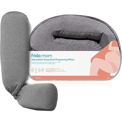 Frida Mom Pregnancy Pillow, Body Pillow, Cooling Pillow, Adjustable for Comfortable Sleep and Pregnancy Belly Support, Back Support, and Leg Support, Gray