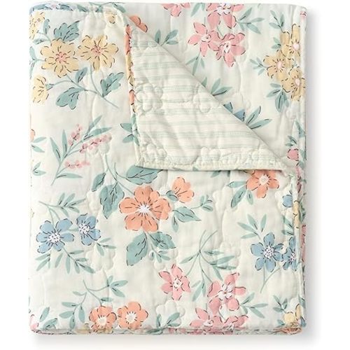 Greenland Home Chloe Reversible Modern Floral Quilted Cotton Quilted Throw Blanket, 50" x 60"