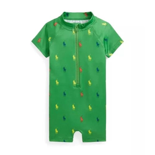 Polo Ralph Lauren Allover Pony Swim Rash Guard Shortall Baby Boys 9 12 Months Green