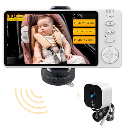 GdoyrL Baby Car Camera Backseat Wireless Baby Monitor with Camera (Max. Range 1000FT) Multifunctional HD Night Vision Wide View 5'' 1080P IPS Display USB Plug&Play Car Seat Camera for Baby Rear Facing