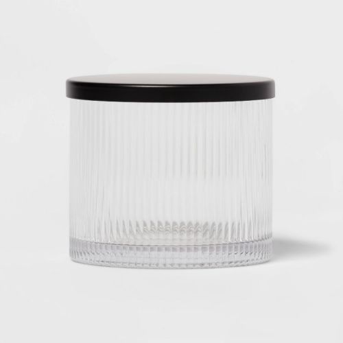 Ribbed Glass Canister Black - Threshold™: Metal Lid, Clear Bathroom Jar, Easy to Clean