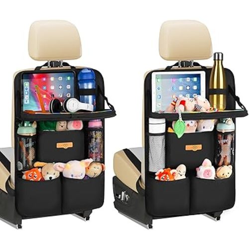 SURDOCA Backseat Car Organizer with Foldable Tray for Kids & Adults – NEW MODEL Seat Storage with Touchable Tablet Pocket, Roadtrip Essentials – Fits Most Vehicles