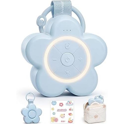 Mewaii Portable White Noise Sound Machine Baby | 25 Soothing Sounds | Rechargeable Travel Sound Machine for Kids with Night Light | Newborn Essentials Shower Gift | Nursery, Home, Sleep Aid (Blue)