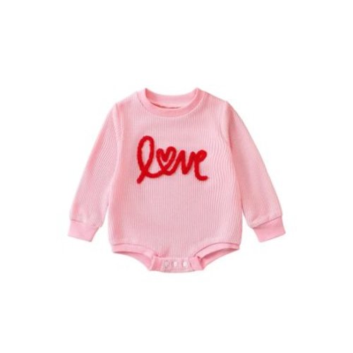 Newborn Baby Girl Valentines Day Outfit Infant Onesie Romper Long Sleeve Sweatshirt Bubble Bodysuit Clothes
