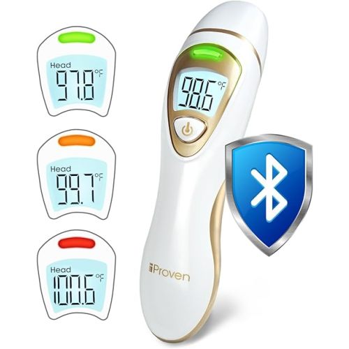 iPROVEN Bluetooth Ear & Forehead Thermometer for All Ages – Easily Export & Monitor Temperature Trends, Silent Vibration Alerts | Digital Infrared Baby Thermometer with Ear Mode & Hypothermia Alert