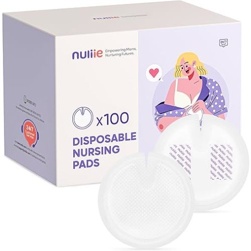 Nuliie Super Absorbent & Featherlight Disposable Nursing Pads 100 Count, Stay Dry, Soft & Breathable Breast Pads for Leaking Milk, Leakproof, Individually Packaged Breastfeeding Essentials for Moms