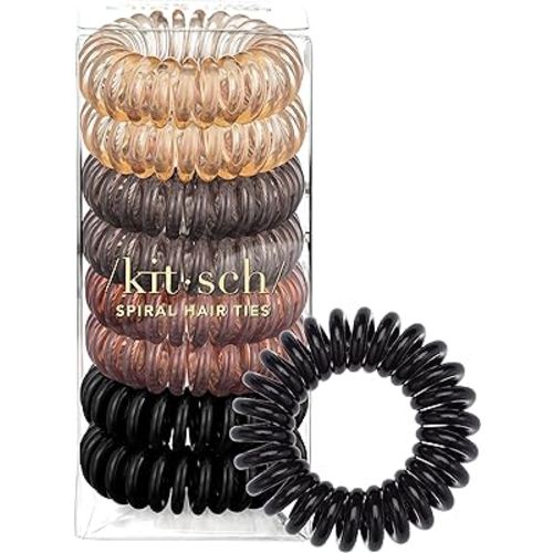 Kitsch Spiral Hair Ties for Women - Coil Hair Ties for Thick Hair | No Crease Hair Tie | Spiral Hair Ties No Damage | Hair Coils & Phone Cord Hair Ties for Thin Hair, Hair Ties Spiral, 8pcs (Brunette)