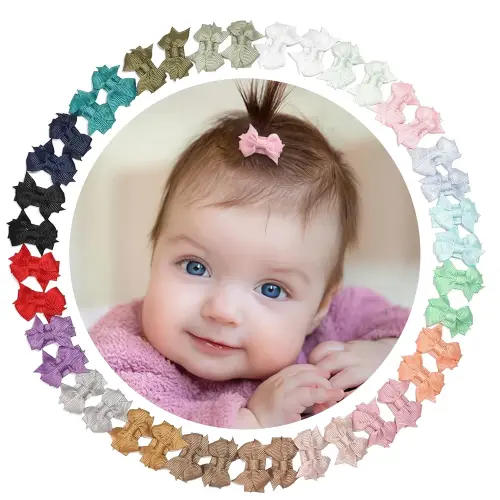 DED 40PCS 1.4" Mini Bow Snap Clips, Baby Girls Grosgrain Ribbon Bows Tiny Hair Clips Fine Hair for Girls Infants Toddlers