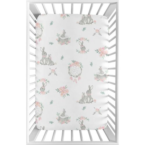 Sweet Jojo Designs Girl Baby Fitted Mini Crib Sheet Bunny Floral Pink And Grey