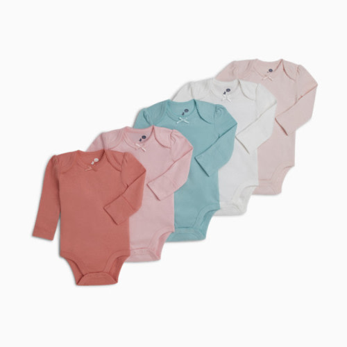 Organic Cotton Long-Sleeve Solid Bodysuits (5 Pack) - Pink Hues