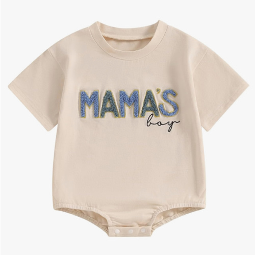 FIOMVA Baby Boy Fall Clothes Newborn Bubble Romper Toddler Long Sleeve Mama's Boy Letter Bodysuit Winter Infant Outfits