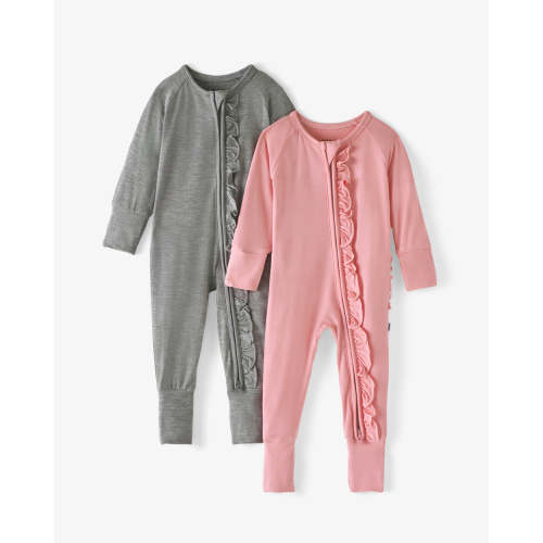 3-6 mos., Solid Ruffle Zippy Two-Pack Gift Box - Little Sleepies