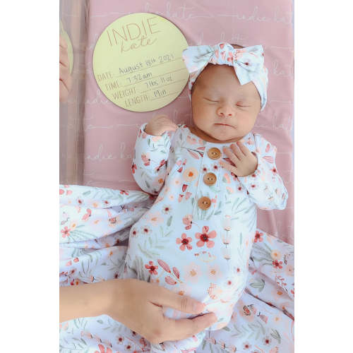 Wrens Wildflower Newborn Baby Knot Gown & Hat