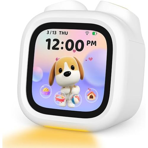 Think Academy PawPal Digital Pet Alarm Clock with 3.8" Touchscreen - Habit-Building Sleep Trainer with OK-to-Wake, Stories, Music, White Noise & Nightlight for Kids Ages 3-8 Gift