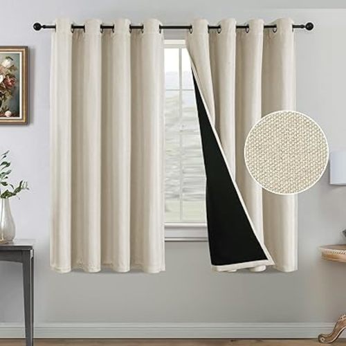 H.VERSAILTEX Farmhouse Boho Curtains for Bedroom, 90% Blackout Curtain for Living Room Thermal Insulated, 63 Inch Long Grommet Curtains Drapes, Burlap Textured 2 Panels, W52 x L63in, Heather Sand