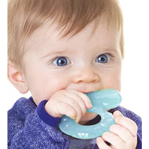 Nuby Silicone Teethe-EEZ Teether with Bristles, Includes Hygienic Case, Aqua