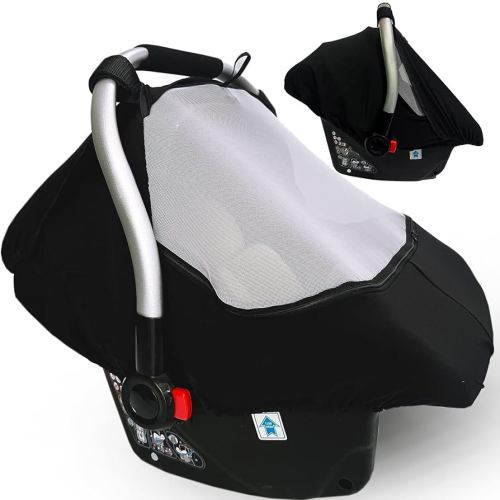 Car Seat Sun-Protection Covers for Babies – Waterproof Car-seat-Covers Canopy with Bug Net Windproof Protects Newborn Baby from UV Rays, Rains,Dust,Insects Carseat Covers (Black)