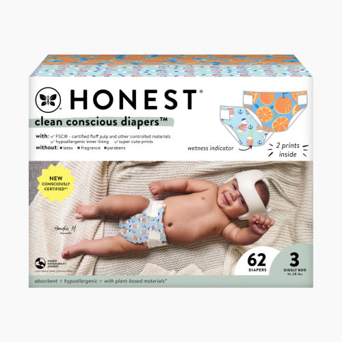 The Honest Company Clean Conscious Disposable Diapers - Orange You Cute + Feelin Nauti, Size 3, 62 Count