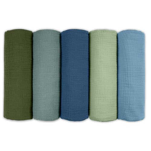 Muslin Receiving Blankets, Neutral Blanket Swaddling for Newborn Boys and Girls, 5 Pack Breathable and Skin-Friendly Swaddle Wrap for Infant Baby (Soft Colors)