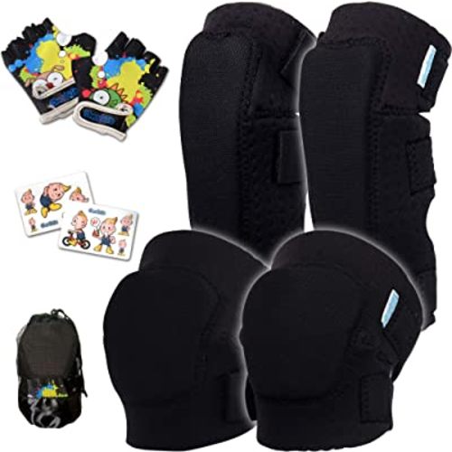 Soft-Style Kids Knee and Elbow Pads with Bike Gloves. Size Small, Color black