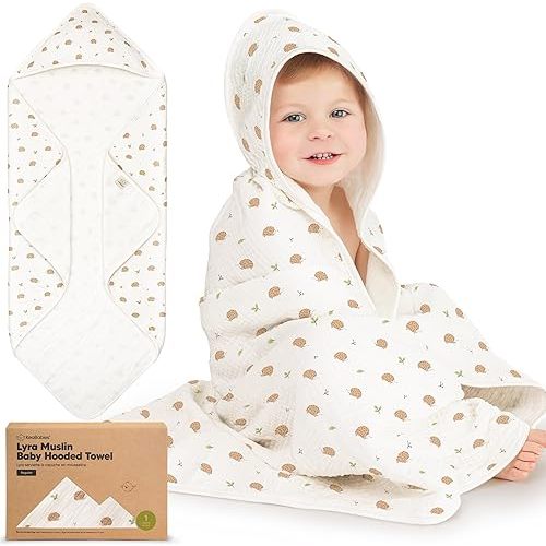 KeaBabies Muslin Baby Bath Towels with Hood for Girls, Boys, Large Organic Cotton Hooded Baby Towels for Newborns, Toddlers, Infant, Kids, Soft Absorbent Newborn Bath Essentials Gift Set (Bruce)