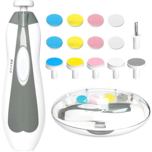 Qunlions life Baby Nail Trimmer Electric, 6 in 1 Baby Nail File Clippers Infant Grooming Kit Manicure Set with Replacement Pads for Toddler or Adults, Grey