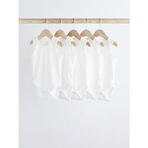 White 5 Pack Baby Vest Bodysuits