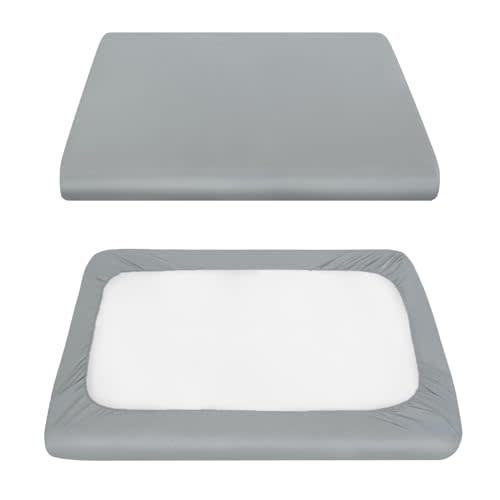 Pack and Play Sheets Fitted, Compatible with 4moms Breeze Plus Playard & Breeze GO Playard, Cotton Pack and Play Sheets Cover, Grey