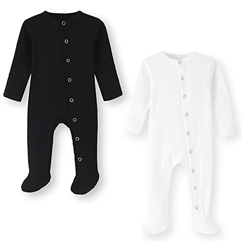 ACESTAR Newborn Baby Footed Pajamas with Mitten Cuffs - Cotton Snap-Up Baby Sleepers for Sleep and Play Footies 0-12 Months