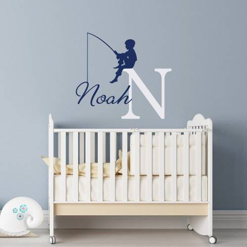 Personalized Wall Decal Name, Fishing Theme Nursery, Personalized Boys Decals, Nursery Wall Decal Boy, Children Decals for Fishing Decor 230