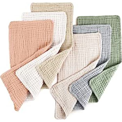 Konssy Muslin Baby Burp Cloths Sets for Unisex- 6 Pack Large 100% Cotton Burping Clothes for Newborn,Baby Girls and Boys - Green Color - 19 x 9.6 Inches
