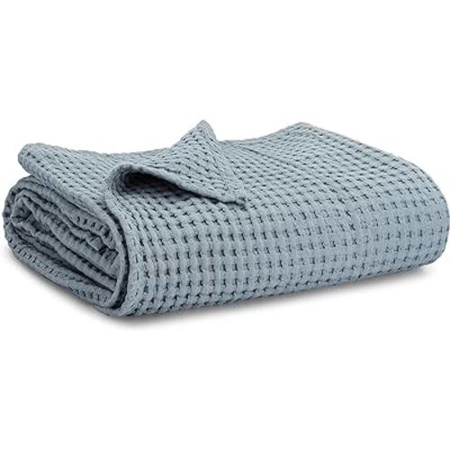 Comfy Cubs Waffle Weave Baby Blanket - 40” x 40” Cotton Blanket with Textured Design - Lightweight Swaddle for Bed, Crib, Stroller, or Couch - Soft Cover for Toddlers, Boys & Girls - Pacific Blue