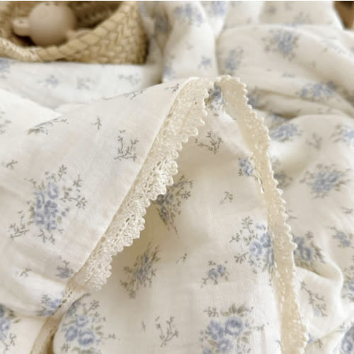 BuLuTu Blue Flower Freesia Toddler Girls Boys Quilts 100% Cotton Muslin Toddler Bed Blankets Soft Lightweight Children Comforter for Standard Crib Cot, 47x59 Inches