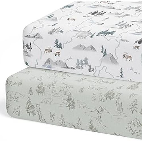 Crib Sheets Neutral - Fitted Baby Crib Sheets Bed for Girl Boy - 2 Pack Standard & Toddler Mattress (Arctic Journey) - Buttery Soft Organic Cotton Blend