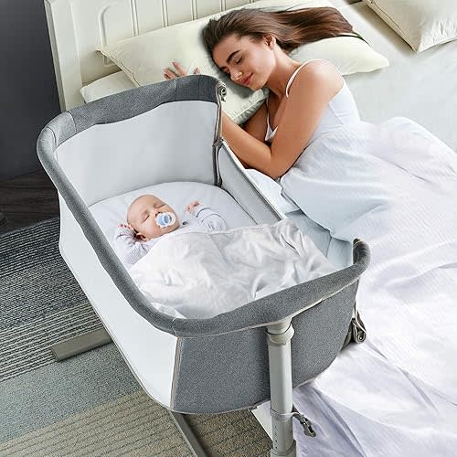 RONBEI Baby Bassinet Bedside Sleeper, Easy to Assemble Bassinets for Baby/Infants, Height Adjustable Bedside Bassinet for Newborn Baby