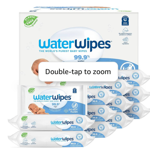 WaterWipes Plastic-Free Original Baby Wipes, 99.9% Water Based Wipes, Unscented & Hypoallergenic for Sensitive Skin, 60 Count (Pack of 12), Packaging May Vary