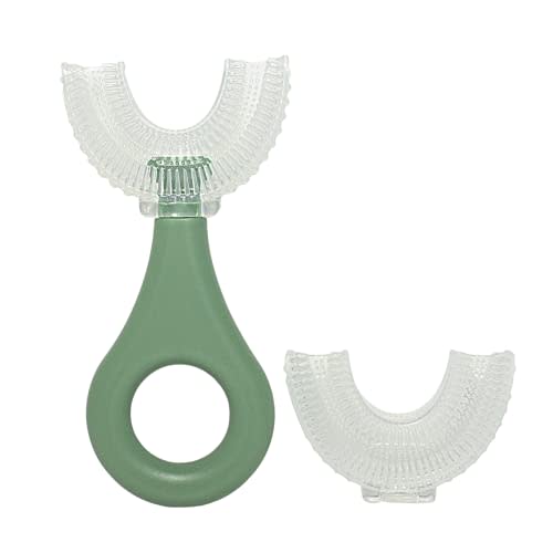 Our Happy Bubble Kids U Shaped Toothbrush - Age 2-5 (Green) Toddler Toothbrush - U Shaped Toothbrush Kids - Tooth Brush Kids 360 Premium Soft Silicone Kid Toothbrush U Shape