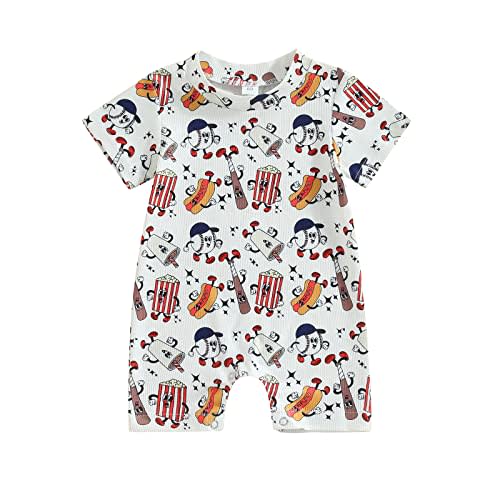 Dewadbow Newborn Infant Baby Boy Girl Clothes Baseball Print Short Sleeve Jumpsuit One Piece Romper Bodysuit Game Day Outfit