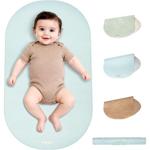 Baby Changing Pad, Wipeable Portable Changing Pad, Diaper Change Mat, Waterproof Vegan Leather Changing Pads for Home & Travel, Light Blue, 27.5 x 15.7 ''