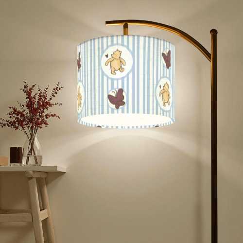 Winnie the Pooh Nursery Lighting Baby Shower Gift New Mom Present Floor Lamp Pooh Bear Butterfly Blue Stripe Light Neutral Room Decor