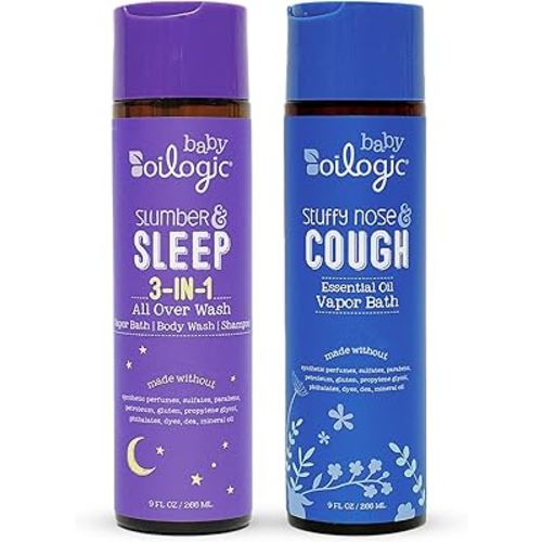Oilogic Bath Baby Essentials (Slumber & Sleep, Stuffy Nose & Cough) - Gentle Baby All-Over Wash with Essential Oils to Soothe, Calm & Comfort - Pediatrician-Tested & Safe for Babies & Toddlers