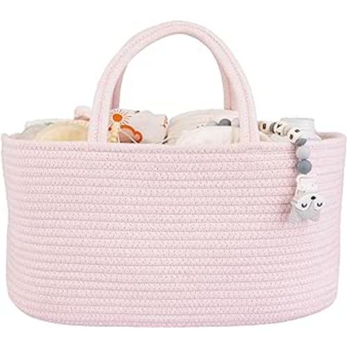 Amazon.com: Large Baby Diaper Caddy Organizer for Girl Boy Rope Nursery Storage Bin Basket Portable Holder Tote Bag for Changing Table Car Travel Baby Shower Gifts Newborn Essentials Registry Must Haves Pink : Baby