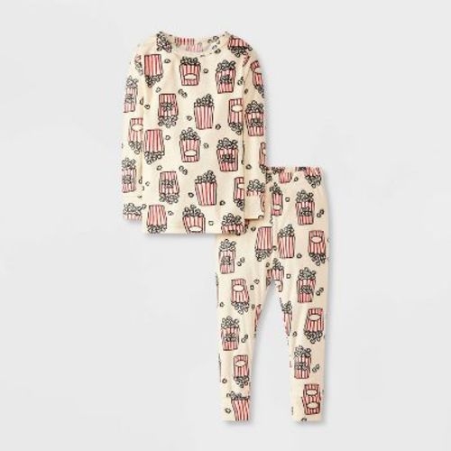 Toddler Boys' 2pc Snuggly Soft Snug Fit Popcorn Pajama Set - Cat & Jack™ Cream 12m